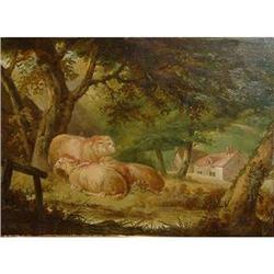 Sheep in a Wooded Landcape with a Cottage #1526736