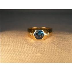 Estate 14K 10K YG Blue Topaz Diamond Ring #1526798