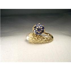 Estate 14K YG Gold Sapphire Pearl Flower Ring #1526804