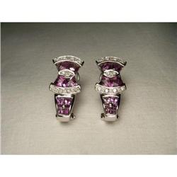 14K WG Gold Amethyst Diamond Huggie Earrings #1526812