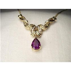 Estate 14K YG Diamond Amethyst Drop Necklace #1526843