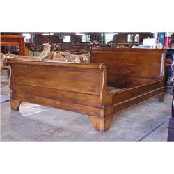 RARE ANTIQUE WALNUT VICTORIAN QUEEN SLEIGH BED #1527116