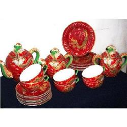 Japanese Red Dragonware Set with Geisha Girl #1527118