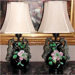 Lovely Pair of French Barbotine Lamps #1538175