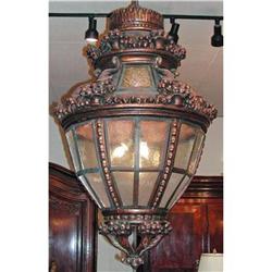 Exceptional Carved Wood Lantern with Glass #1538203