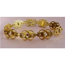 Arts & Crafts 18K Ruby and Pearl Bracelet #1538306