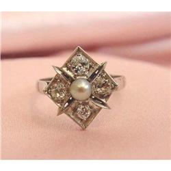 Art Deco 14K Diamond and Pearl Ring #1538319