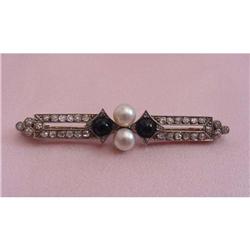 Art Deco Plat Diamond, Onyx, Pearl Brooch #1538320