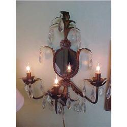 PAIR MIRRORED TOLE SCONCES WALL LIGHTS #1538517