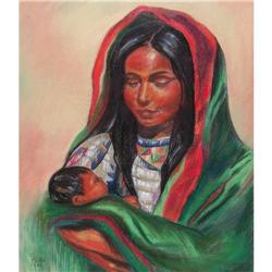 ORIG PAINTING IN PASTELS OF AMERICAN INDIAN #1538580