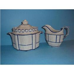 Blue and white stoneware, creamer and sugarbowl#1538610