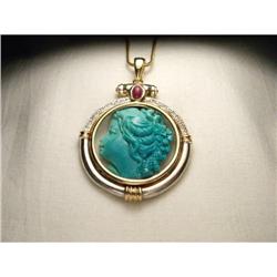 14K Diamond Ruby Emerald Turquoise Pendant #1538757