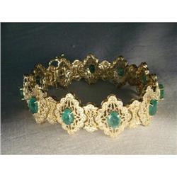 14K YG Gold Emerald Diamond Filigree Bracelet #1538766