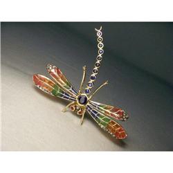 14K YG Ruby Sapphire Diamond Butterfly Brooch #1538768