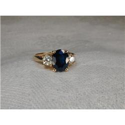 Estate 14K Gold Diamond Sapphire Tri-Stone Ring#1538773