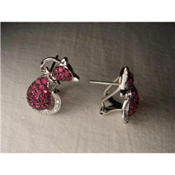 Estate 14K WG Gold Ruby Diamond Cat Earrings #1538798