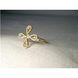 Estate 14K YG Yellow Gold Diamond Cross Ring #1538813