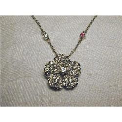 Estate 18K WG Gold Diamond Ruby Floral Necklace#1538818