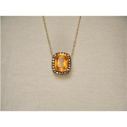 14K Black Gold Fire Opal Diamond Pendant #1538819