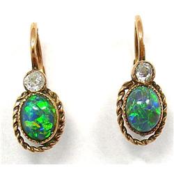 1890s 14 kt gold  Earrings with black Opal #1538934