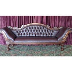 FRENCH VICTORIAN CLEOPATRA LEATHER LIBRARY SOFA#1539017