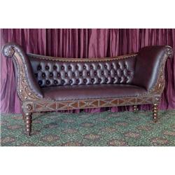 FRENCH VICTORIAN CLEOPATRA LEATHER LIBRARY SOFA#1539018