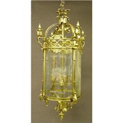 Polished Brass Etched Glass Hall Chandelier #1539033