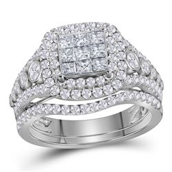 14kt White Gold Princess Diamond Bridal Wedding Ring Band Set 1-1/2 Cttw