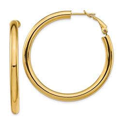 14k Yellow Gold Polished Round Hoop Earrings - 35 mm