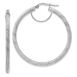 14k White Gold Twisted Round Hoop Earrings - 35 mm
