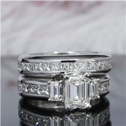 Natural 2.92 CTW Emerald Cut Diamond Engagement Ring 18KT White Gold