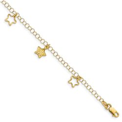 14k Yellow Gold Polished & D/C Stars Bracelet - 7 in.