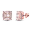 14kt Rose Gold Womens Round Diamond Blue Sapphire Square Earrings 7/8 Cttw
