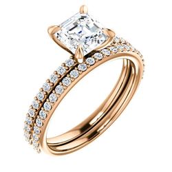 Natural 1.72 CTW Asscher Cut Diamond Engagement Set 14KT Rose Gold