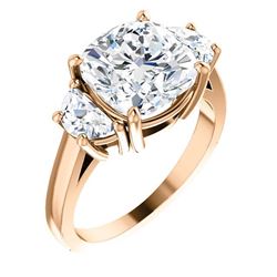 Natural 5.02 CTW 3-stone Cushion Cut & Half Moons Diamond Ring 14KT Rose Gold