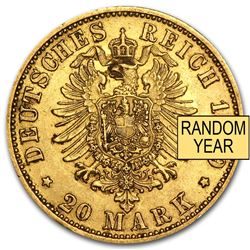 1871-1913 Germany Gold 20 Marks Prussia Avg Circ (Random)