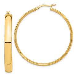 14k Yellow Gold High Polished 5 mm Hoop Earrings - 35 mm
