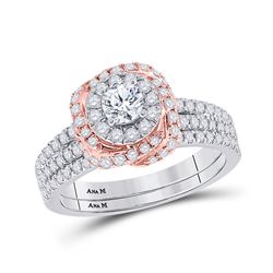 14kt Two-tone Gold Round Diamond Bridal Wedding Ring Band Set 1 Cttw