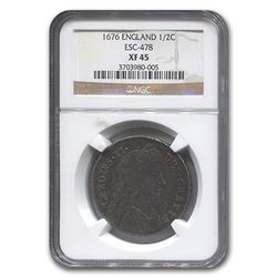 1676 Great Britain Half Crown Charles II XF-45 NGC