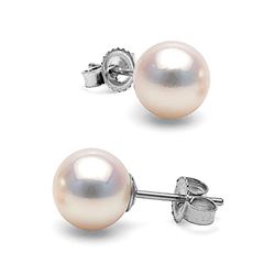 White Akoya Pearl Stud Earrings, 7.5-8.0mm