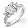 Image 1 : Natural 3.32 CTW Emerald Cut & Trapezoids Diamond Engagement Ring 14KT White Gold