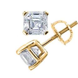 Natural 1.02 CTW Asscher Cut Diamond Stud Earrings 18KT Yellow Gold