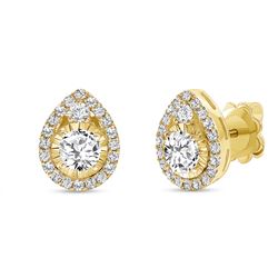 Natural 1.12 CTW Diamond Tear Drop Earrings 14KT Yellow Gold