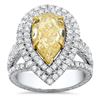 Image 4 : Natural 3.42 CTW Canary Yellow Pear Shape Halo Diamond Ring 18KT Two-tone