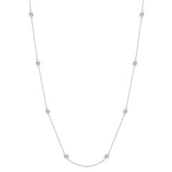 Natural 0.32 CTW Round Cut Bezel Set Diamond Train Necklace 18KT White Gold