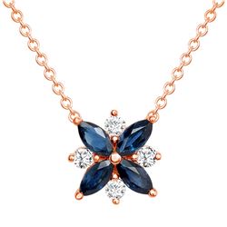Natural 1.26 CTW Diamond & Blue Sapphire Necklace 14KT Rose Gold