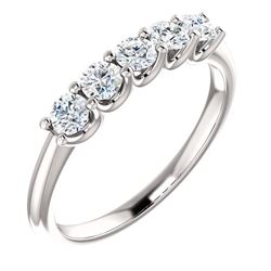 Natural 0.52 CTW Round Cut 5-Stone Diamond Wedding Anniversary Ring 18KT White Gold