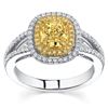 Image 1 : Natural 2.09 CTW Canary Yellow Cushion Cut Diamond Engagement Ring 18KT Two-tone