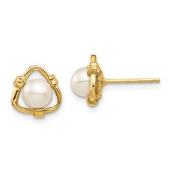 14k Yellow Gold White Button Pearl Stud Earrings - 4-5 mm