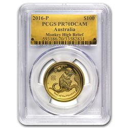 2016 Australia 1 oz Gold Monkey PR-70 PCGS (High Relief)